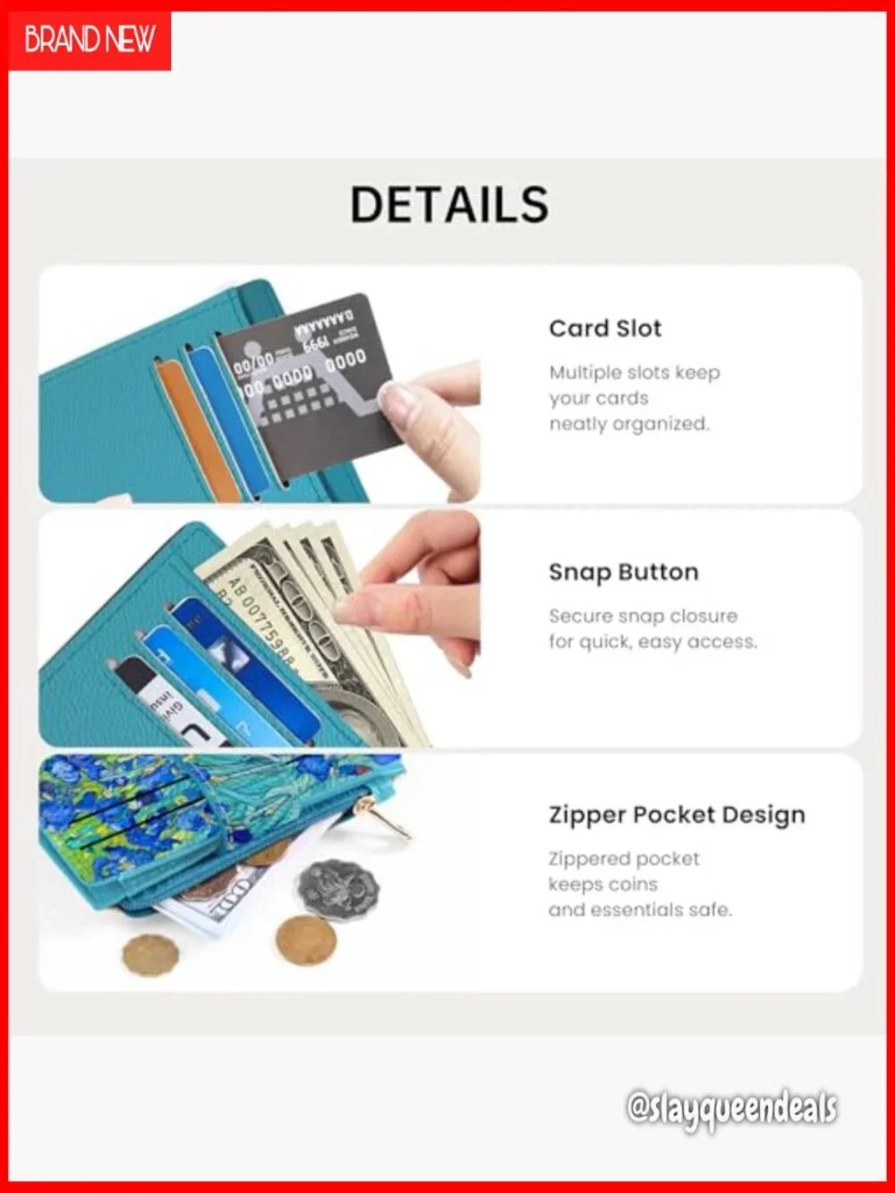 Small RFID Blocking Wallet Bifold Zipper Coin Pocket Compact Card Holder